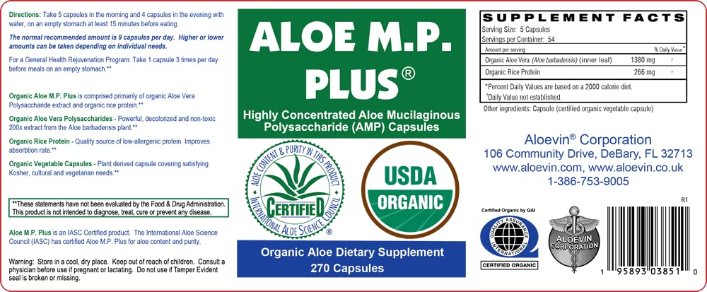 ALOE M.P. PLUS Organic Aloe Vera Capsules for Digestive Health - 270 Capsules - image 2