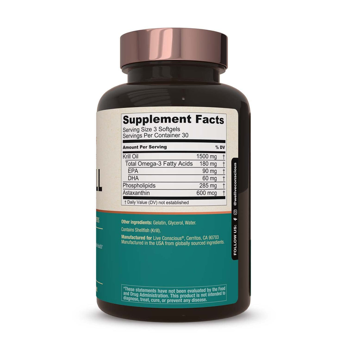 Live Conscious KrillWell Krill Oil Joint & Cognitive Support - 180 Softgels - image 2