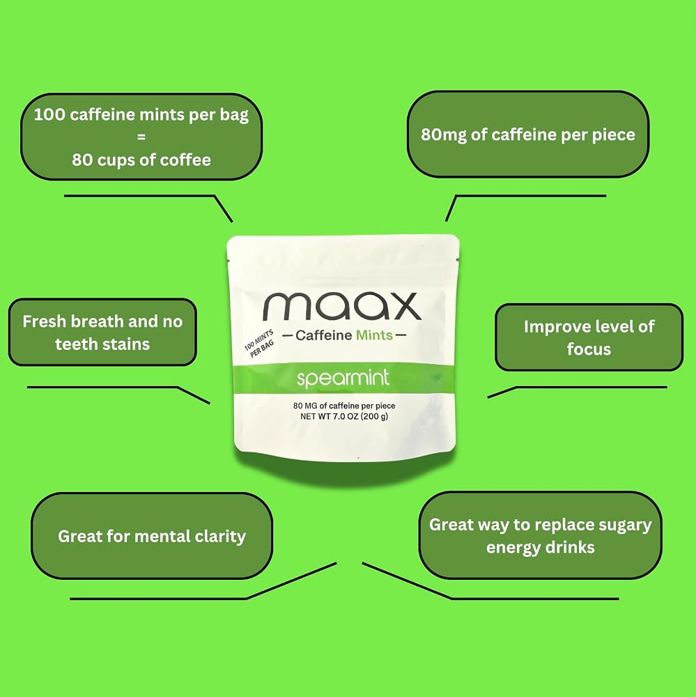 Maax Caffeine Mints Spearmint 80mg - 100 Pieces - image 3