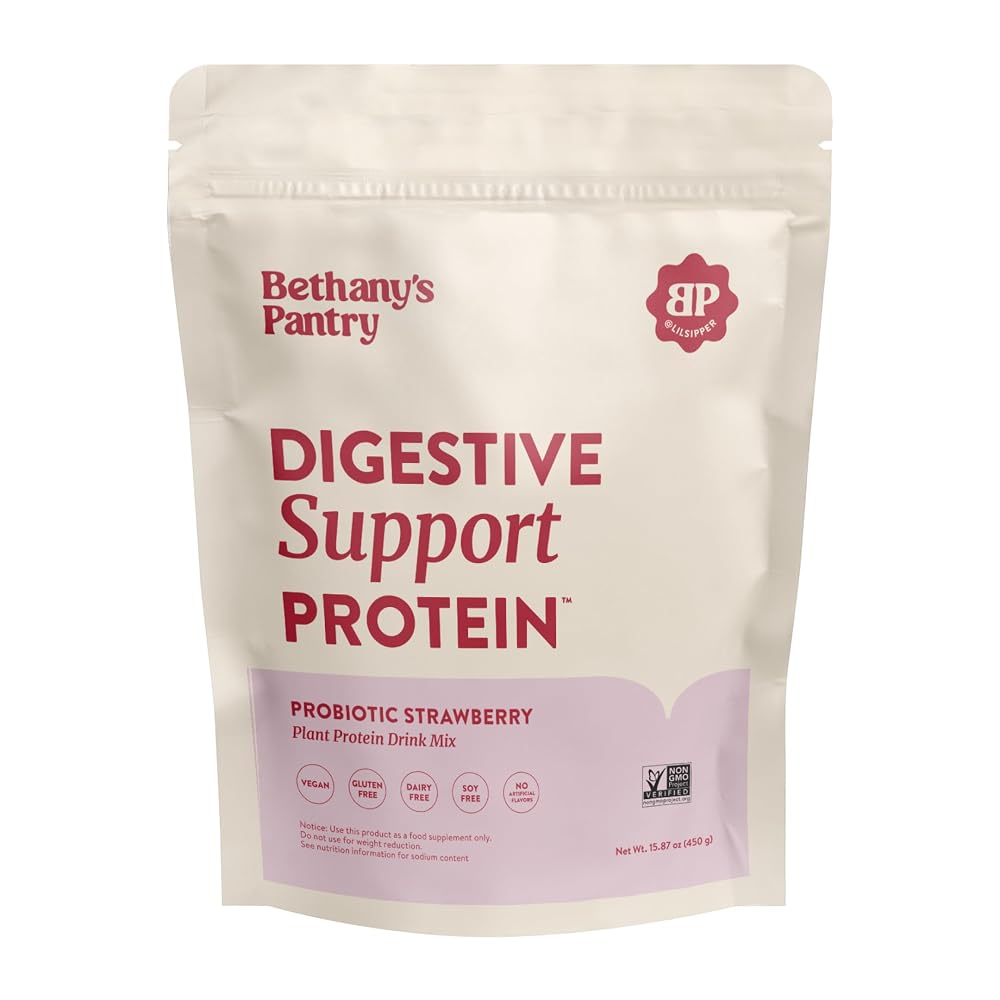 BETHANY'S PANTRY Digestive Support Vegan Pea Protein Powder, Strawberry - 1 lb