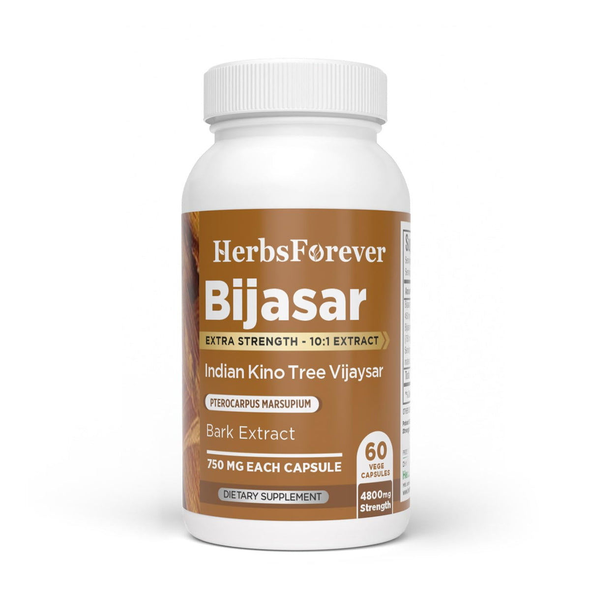Herbsforever Bijasar Indian Kino Tree Extract - 60 Vegetarian Capsules
