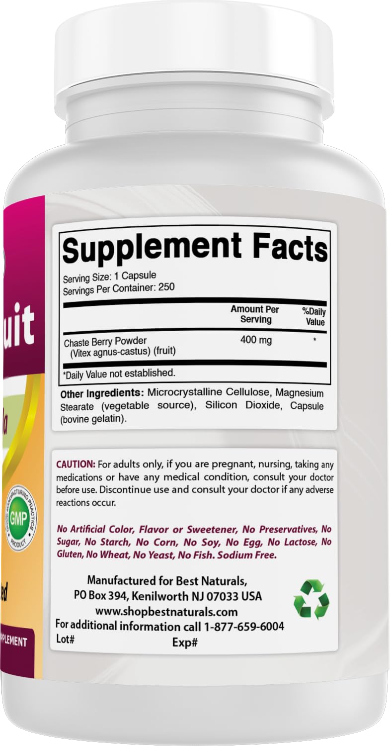 Best Naturals Vitex Chasteberry 400 mg - 250 Capsules - image 6