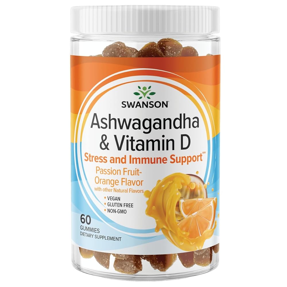 Swanson Ashwagandha & Vitamin D Passionfruit Gummies - 60 Count