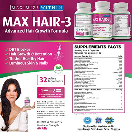 Maximum Slim Max Hair-3 Advanced Hair Growth Formula - 60 Capsules - image 5