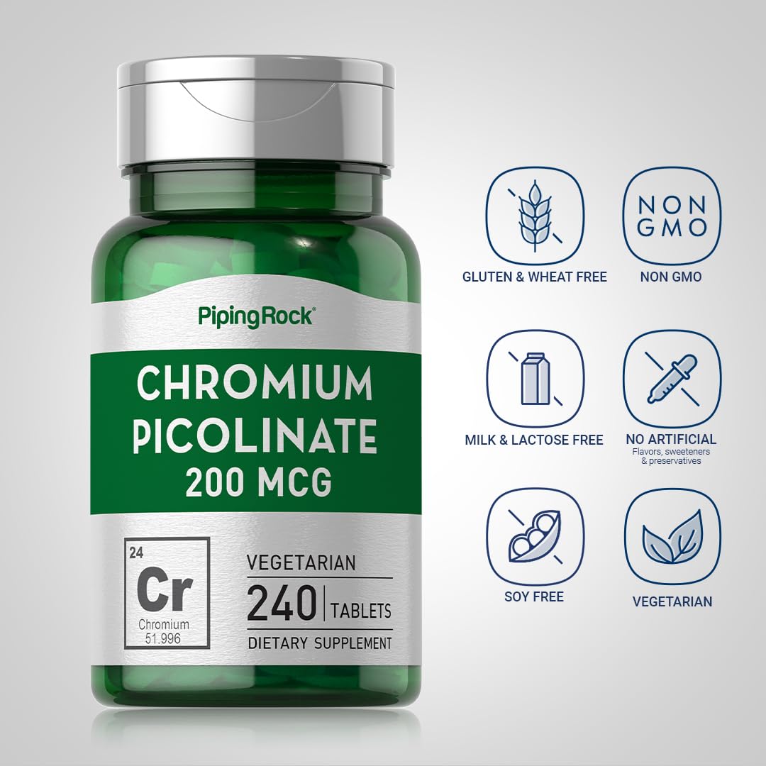 Piping Rock Chromium Picolinate 200mcg - 240 Tablets - image 3
