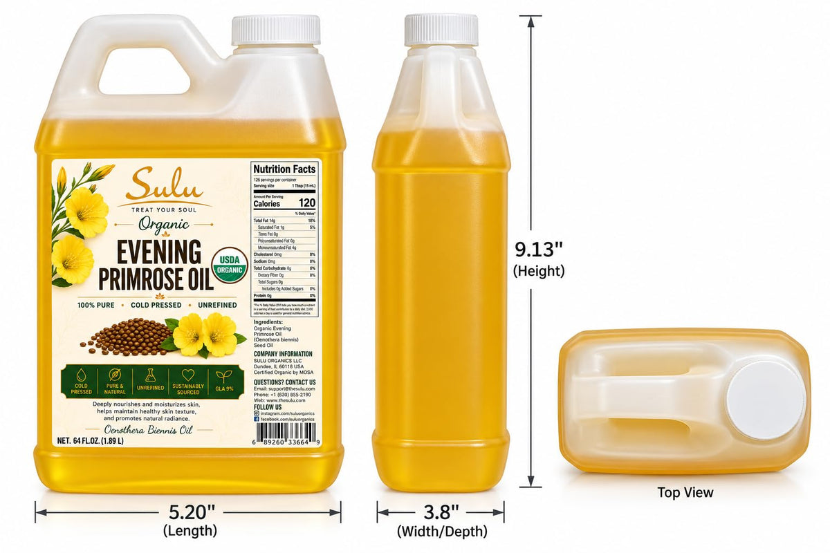 SULU ORGANICS 100% Pure Organic All Natural Evening Primrose Oil 12%