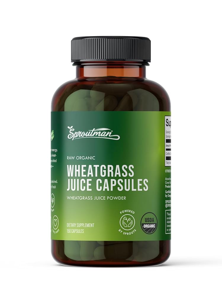 Sproutman Organic Wheatgrass Juice Powder - 150 Vegetarian Capsules