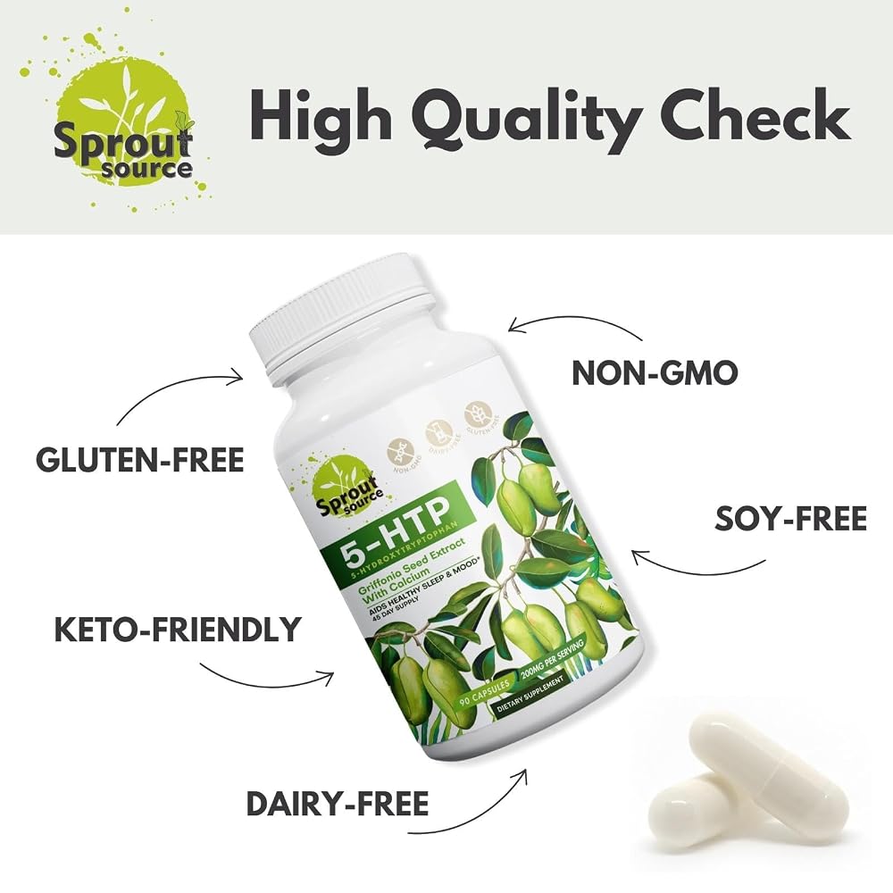 Sprout Source 5-HTP 200mg Capsules Sleep & Mood Support - 90 Capsules - image 3