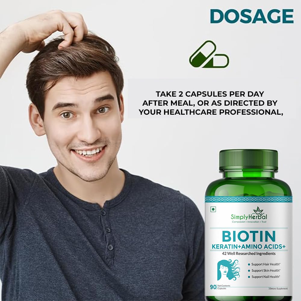 Simply Herbal Biotin Vitamin B7 for Hair, Skin & Nails - 90 Vegetarian Capsules - image 6