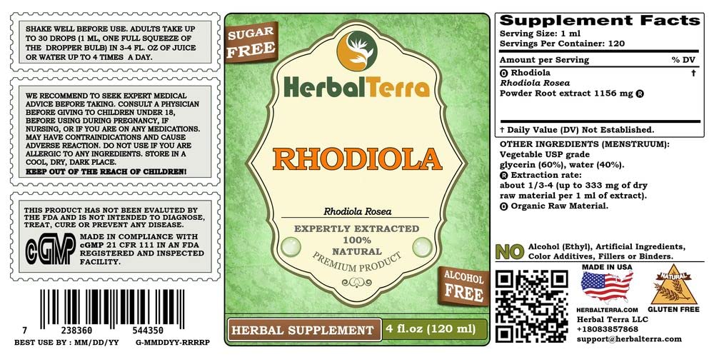 Herbal Terra Rhodiola Rosea Glycerite Alcohol-Free Liquid Extract - 4x4 fl.oz - image 2