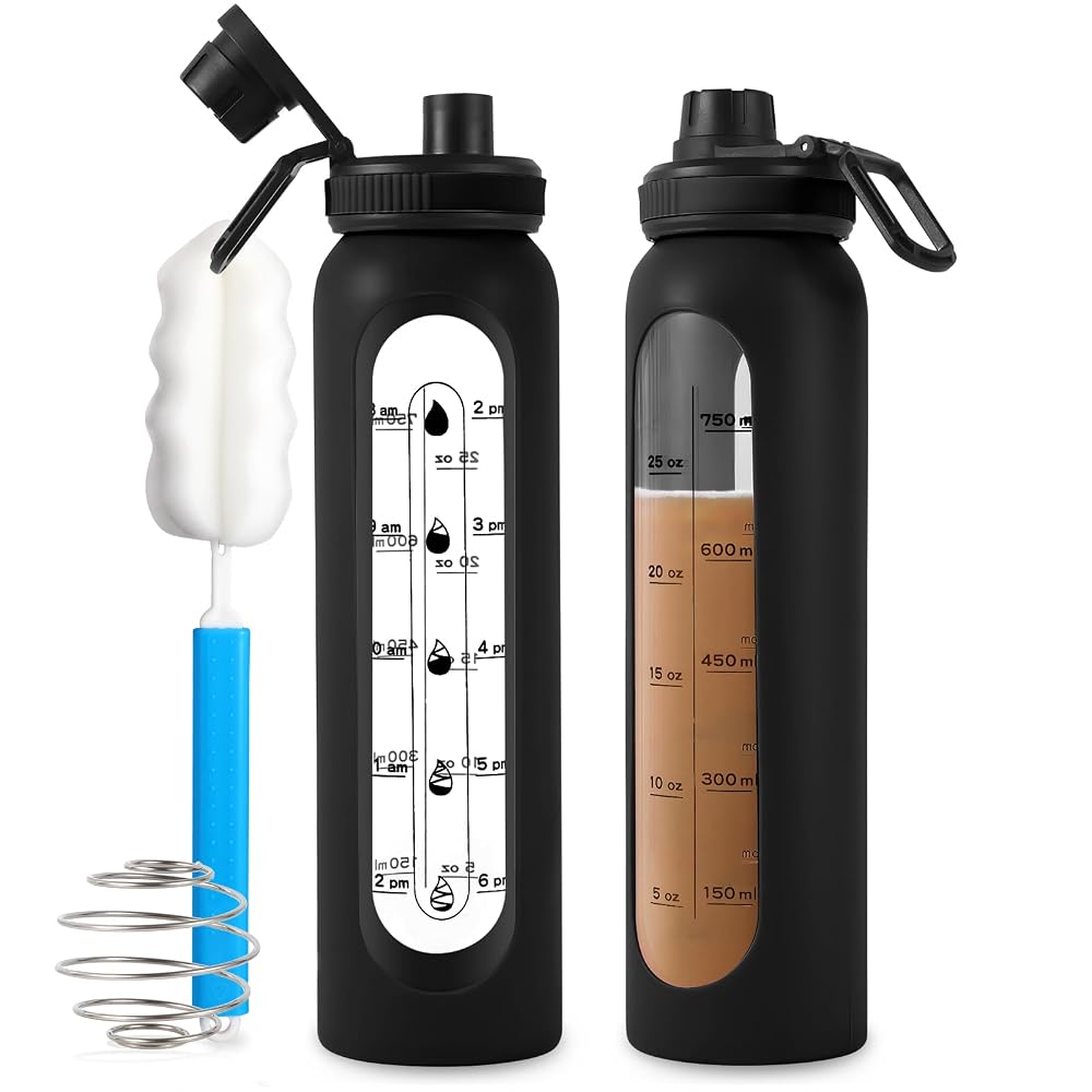 RhythmFit Glass Protein Shaker Bottle, 34 oz - Black