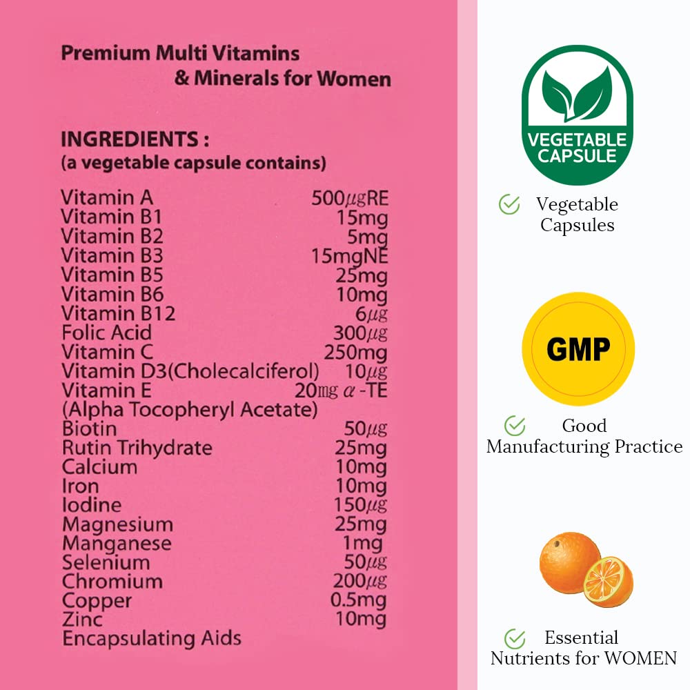 HI WELL Premium Multi Vitamins & Minerals for Women - 60 Capsules - image 5