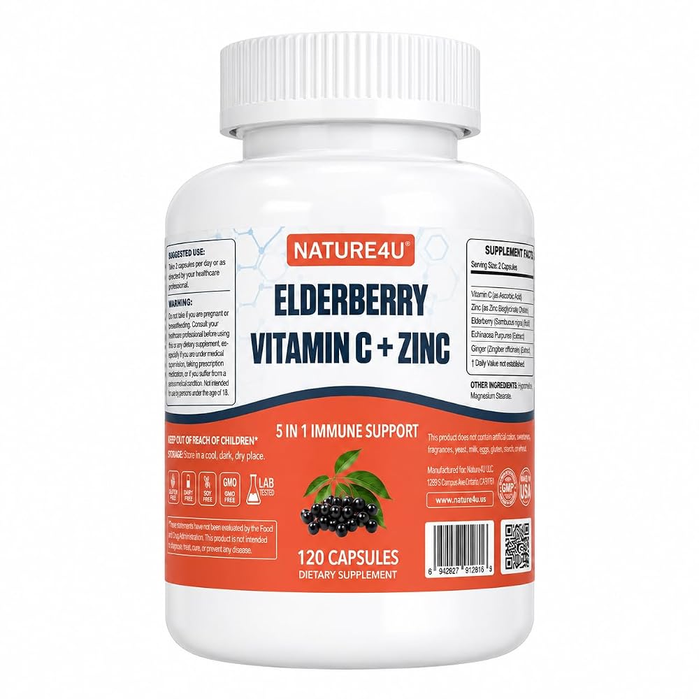 Nature4U Elderberry Immune Support Supplement - 300 Vegan Capsules