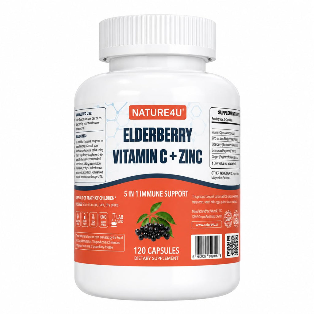 Nature4U Elderberry Immune Support Supplement - 300 Vegan Capsules