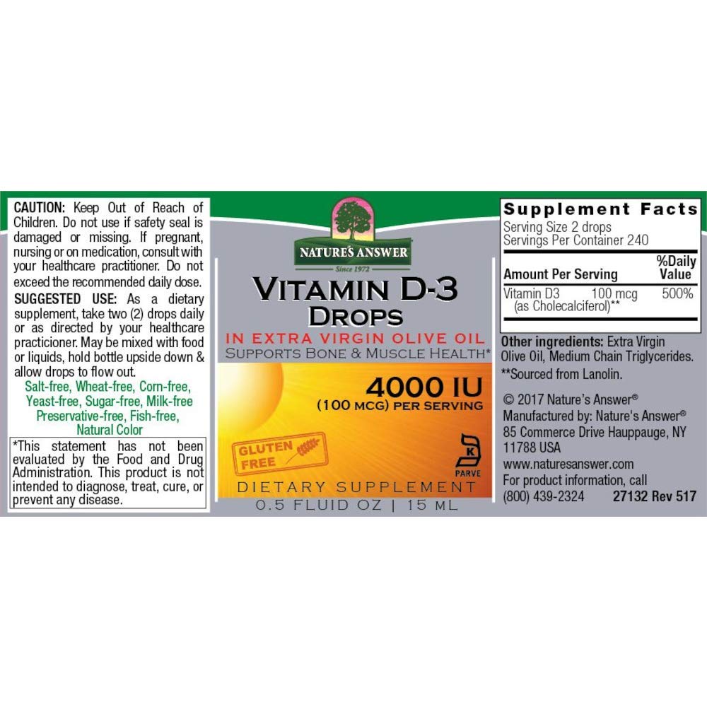 auczh Nature's Answer Vitamin D-3 Drops 4000 IU - 6 Pack - image 2