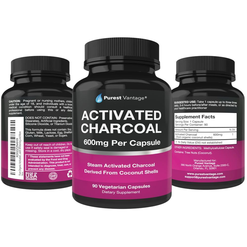 Purest Vantage Activated Charcoal 600mg - 90 Capsules - image 4