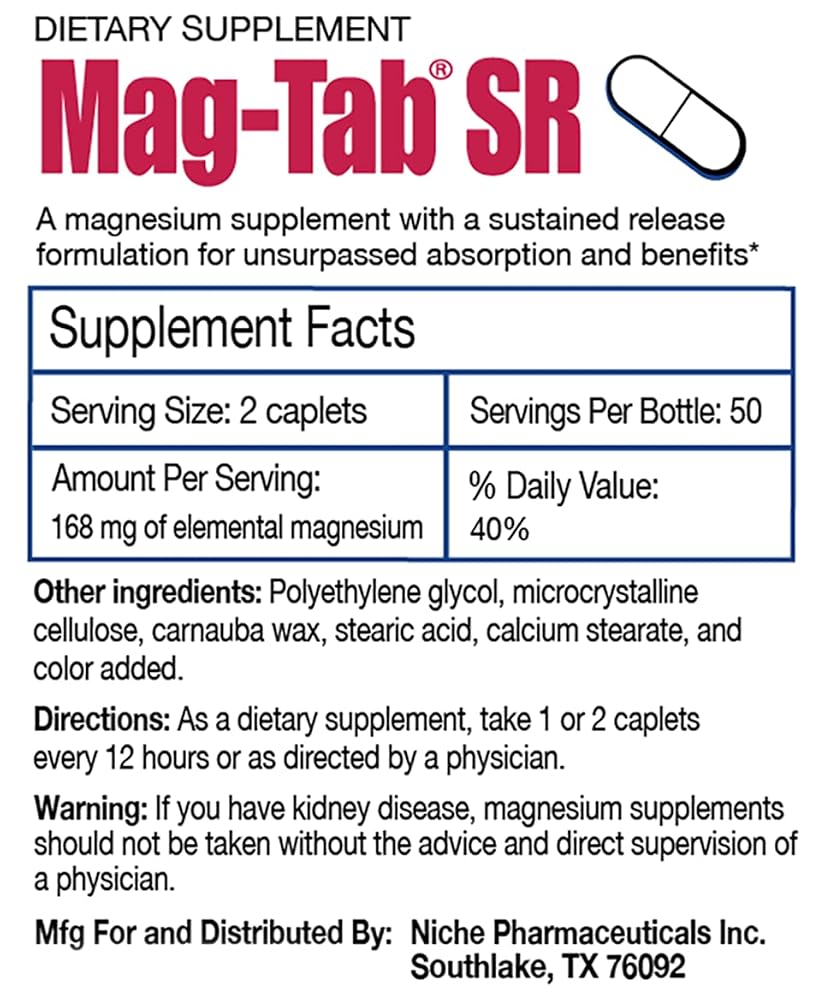 MAG-TAB SR Magnesium Lactate Sustained Release - 100 Tablets - image 2