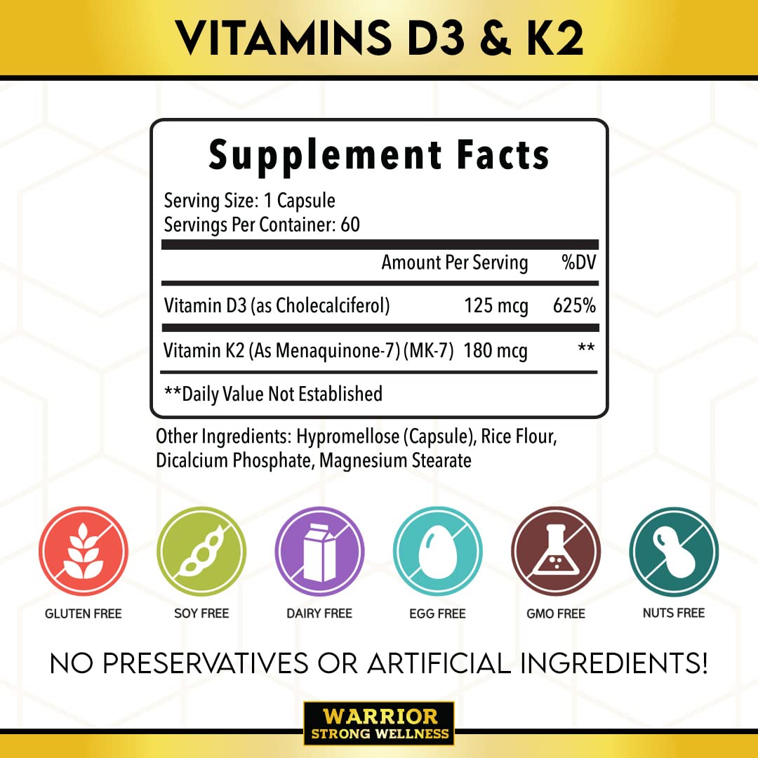 Warrior Strong Wellness Vitamin D3 and K2 Supplement - 60 Capsules - image 2