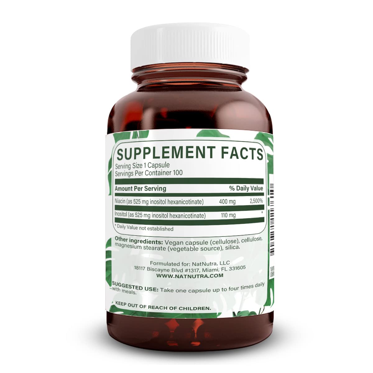 Natural Nutra No Flush Niacin Vitamin B3 525 mg - 100 Capsules - image 2