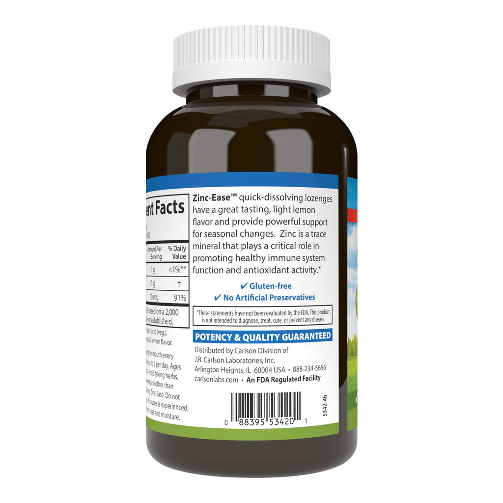 Carlson Zinc-Ease Zinc Citrate Lozenge Lemon - 180 Lozenges - image 3