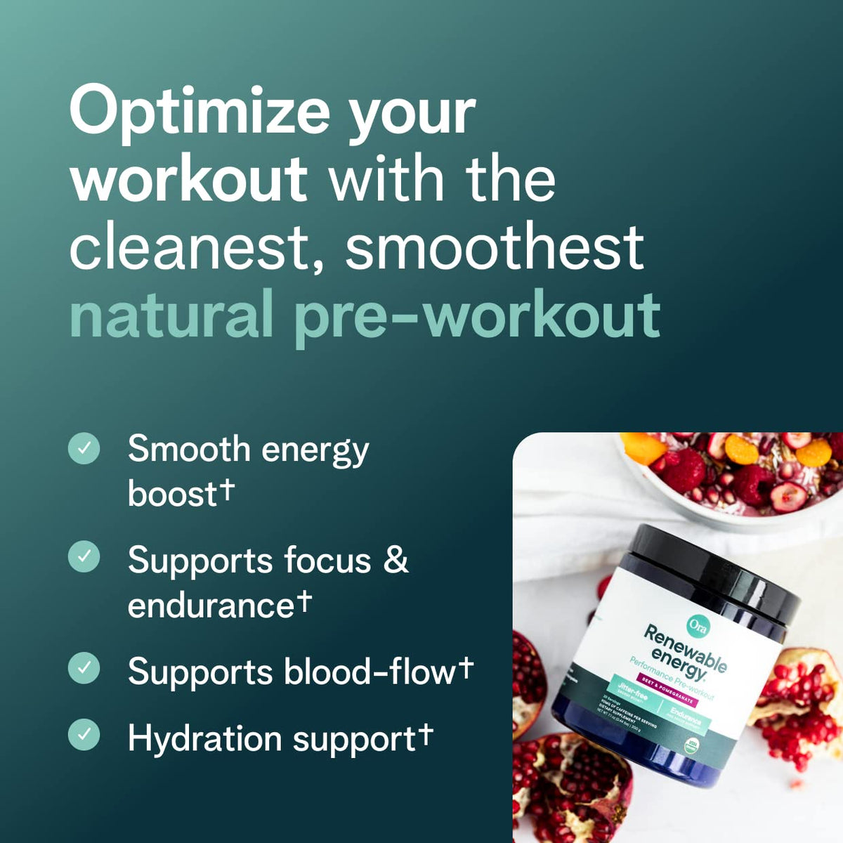 Ora Organic Pre Workout Powder Berry Beet - 20 Servings - image 2