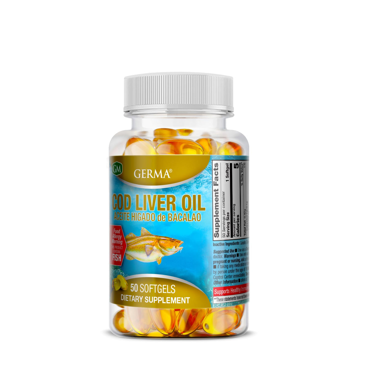 Germa Cod Liver Oil Omega-3 EPA & DHA - 50 Softgels