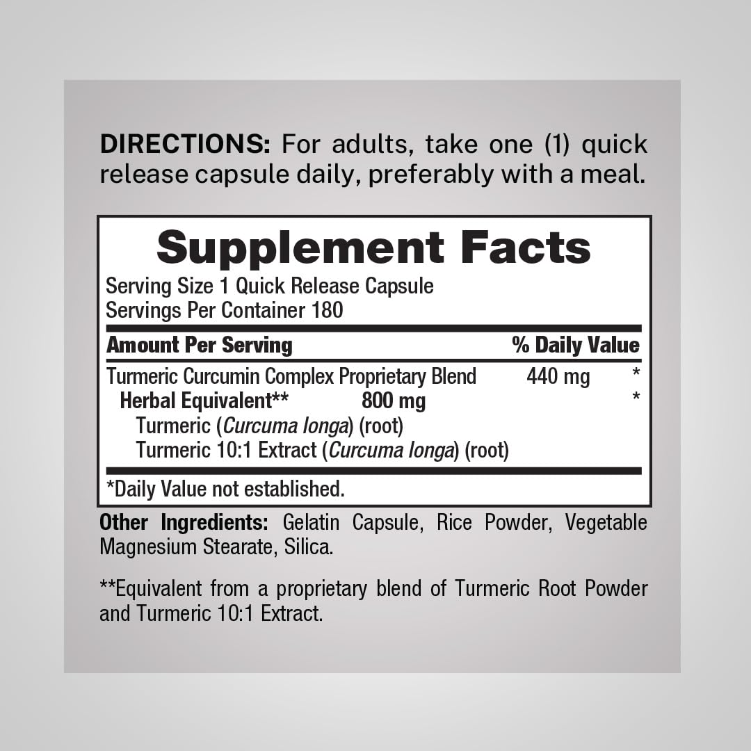 Piping Rock Turmeric Curcumin Supplement - 180 Capsules - image 2