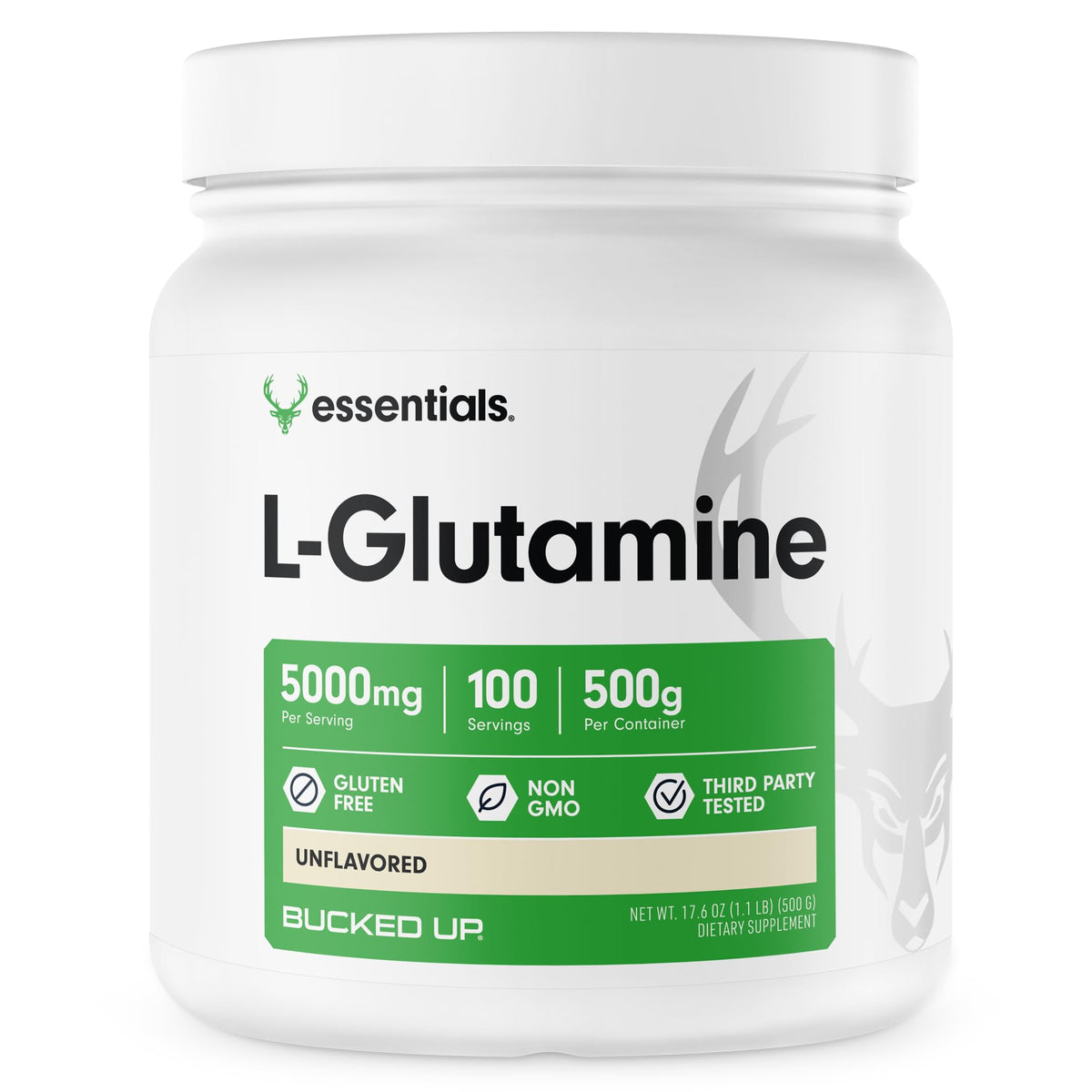 Bucked Up L-Glutamine 500g Powder, Unflavored - 100 Servings
