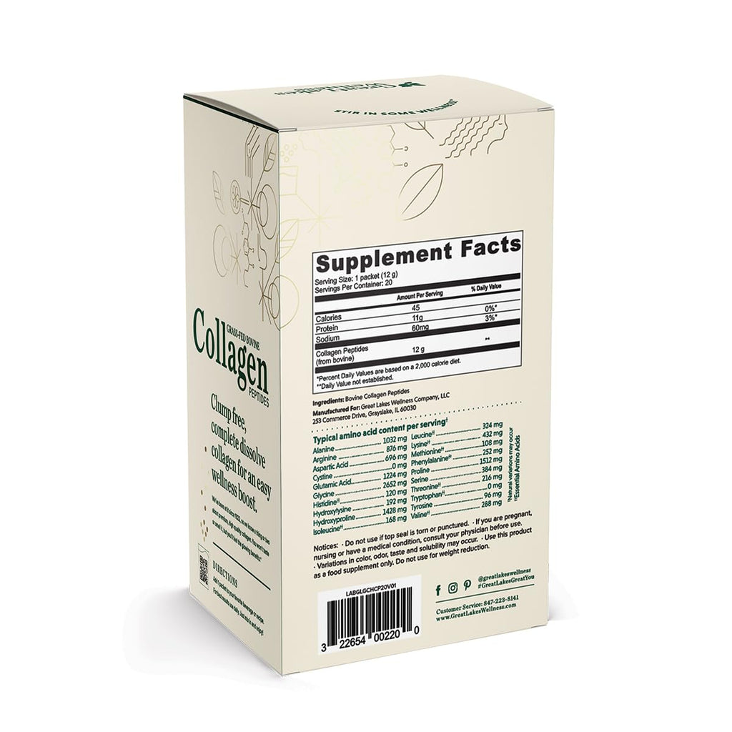 Great Lakes Wellness Collagen Peptides Powder Unflavored - 20 Stick Packs - image 2