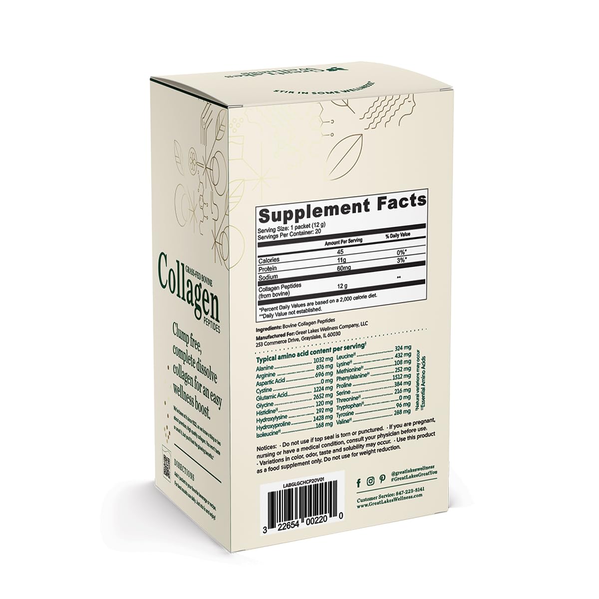 Great Lakes Wellness Collagen Peptides Powder Unflavored - 20 Stick Packs - image 2