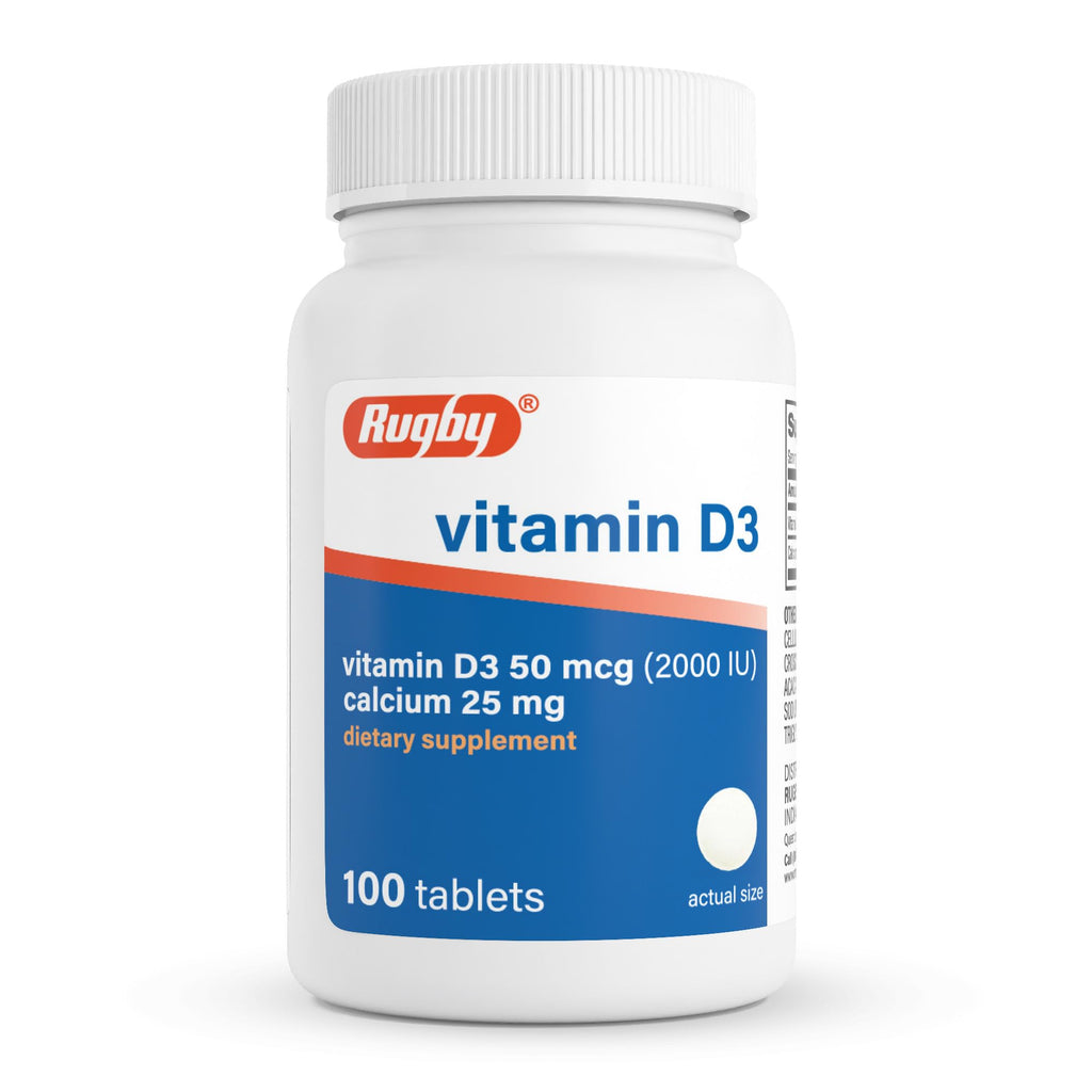 Rugby Vitamin D3 2000 IU with Calcium - 100 Tablets