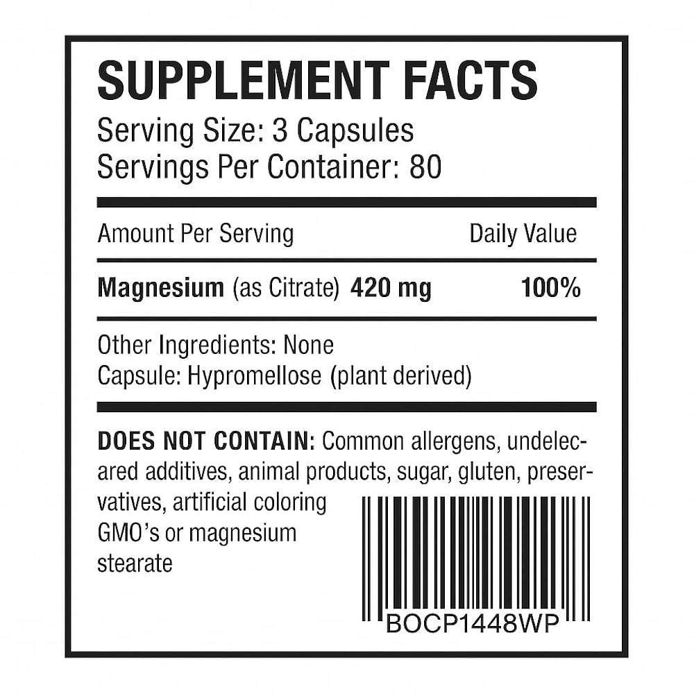 Vita4Life Magnesium Citrate 420mg High Absorption - 240 Capsules - image 3