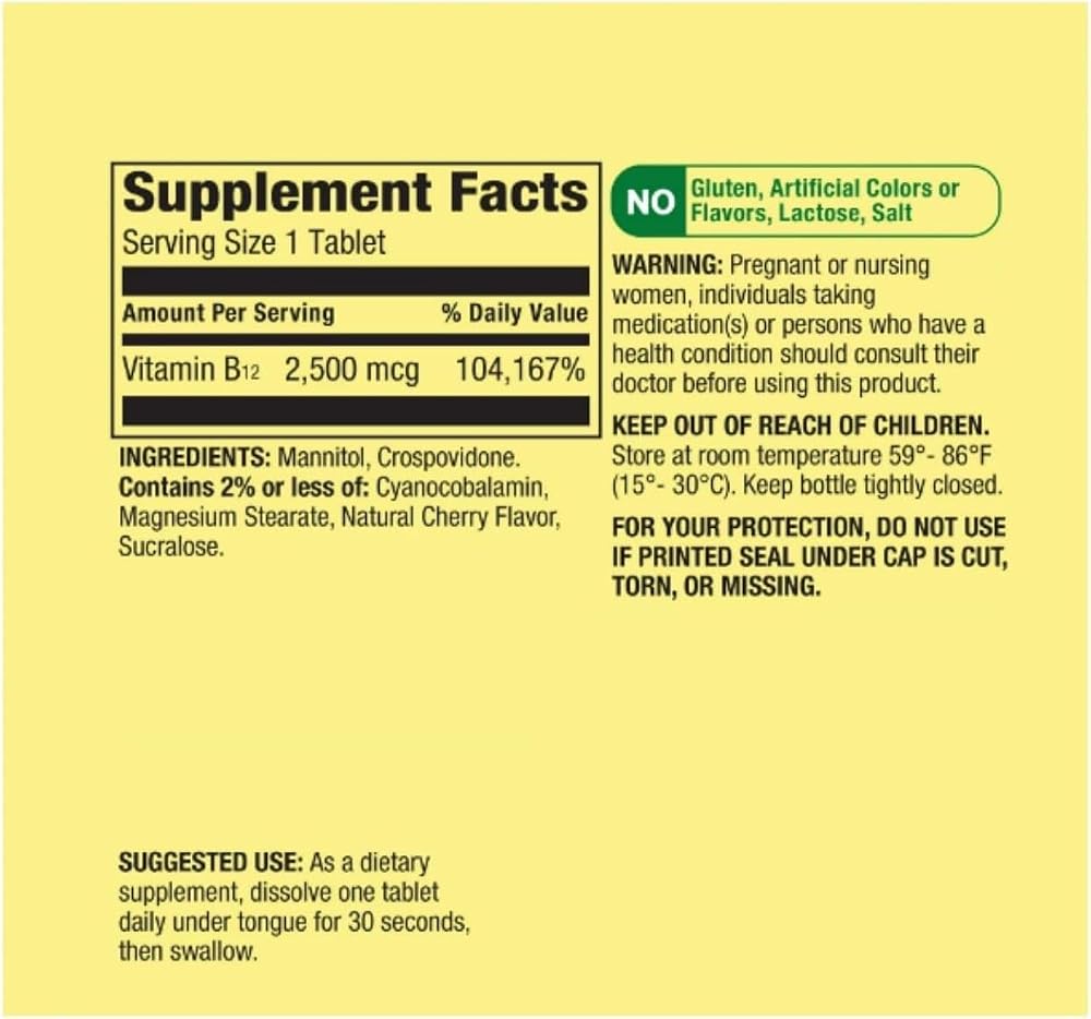 Spring Valley Vitamin B12 Quick-Dissolve Tablets 2,500 mcg - 120 Tablets - image 2