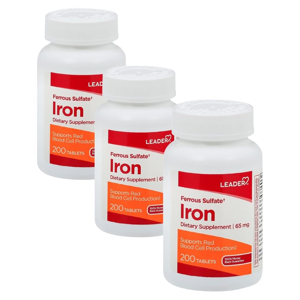 Leader Ferrous Sulfate 65mg Iron - 200 Tablets (Pack of 3)