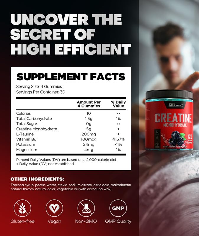 Dralot Nutrition 99.99% Creatine Monohydrate Gummies More 15% Strength