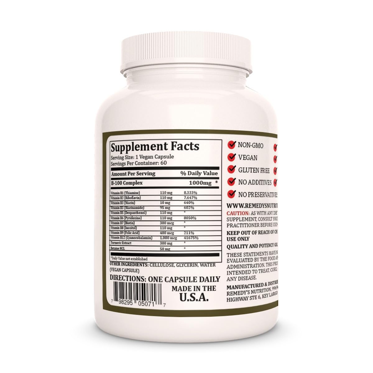 Remedy's Nutrition Vitamin B-100 Complex - 60 Vegan Capsules - image 2