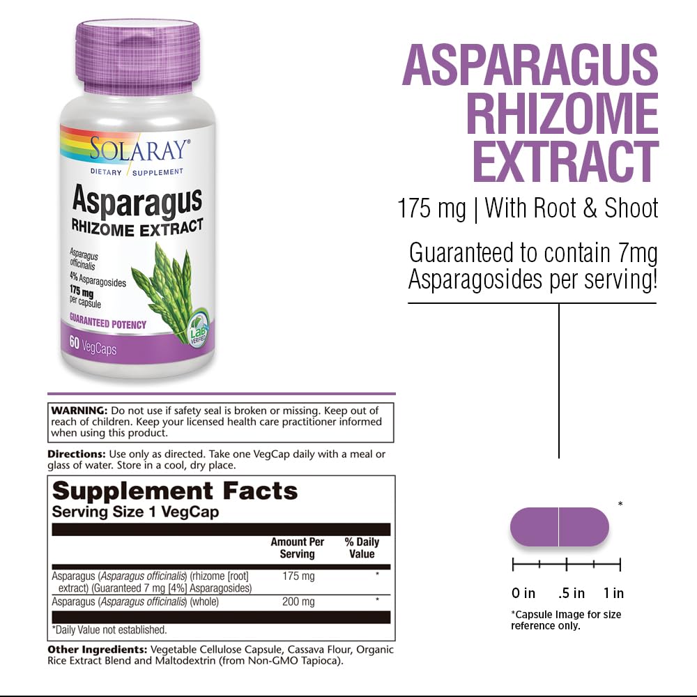SOLARAY Asparagus 175 mg Supplement - 60 Vegetarian Capsules - image 3