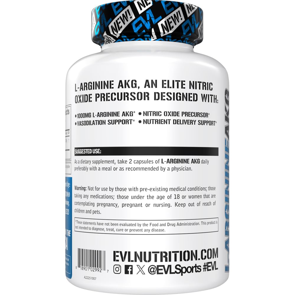 Evlution L-Arginine AKG 1000mg - 120 Vegetarian Capsules - image 3