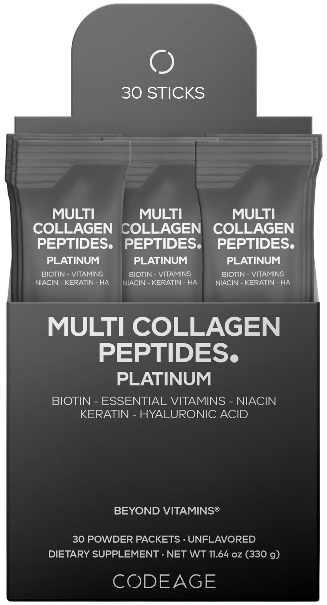 Codeage Multi Collagen Stick Packs with Biotin 10,000 mcg - 30 Packets