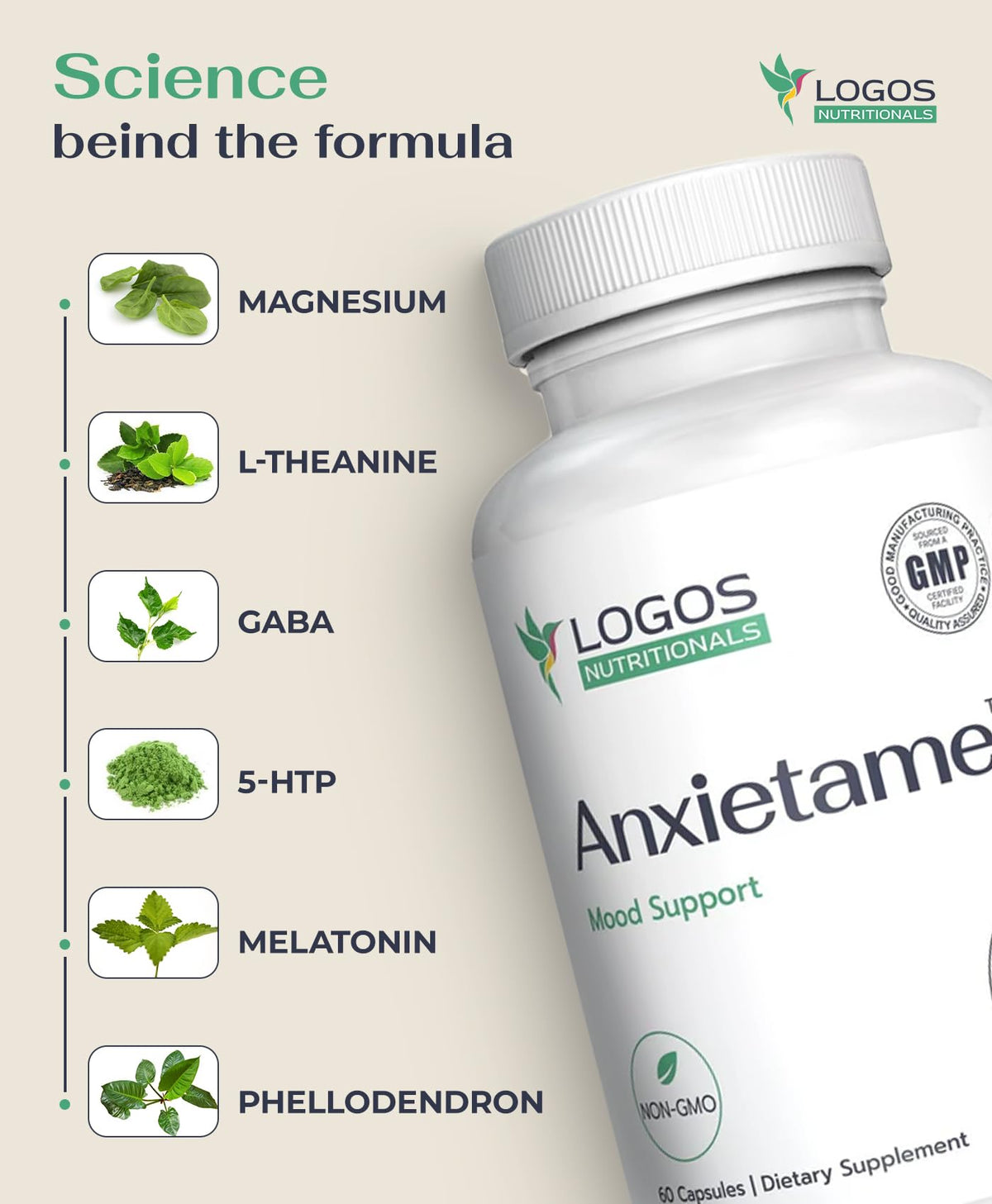 Logos Nutritionals Anxietame L-Theanine Stress Support - 60 Capsules - image 3