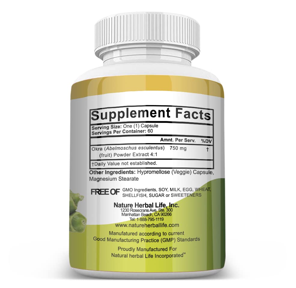 Nature Herbal Life Okra Capsules 750 mg - 60 Vegetarian Capsules - image 2
