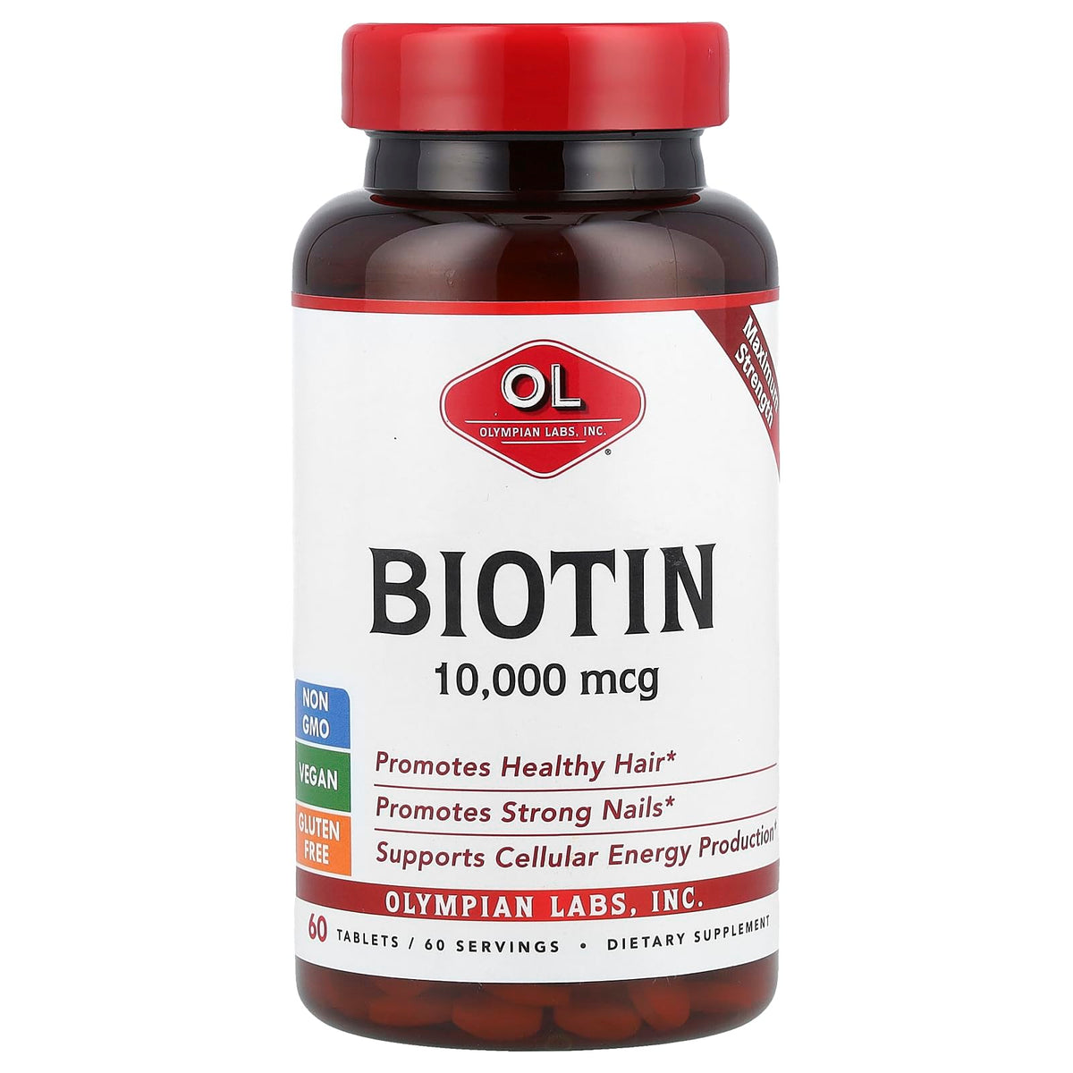 Olympian Labs Biotin 10,000mcg Vitamin B7 - 60 Tablets