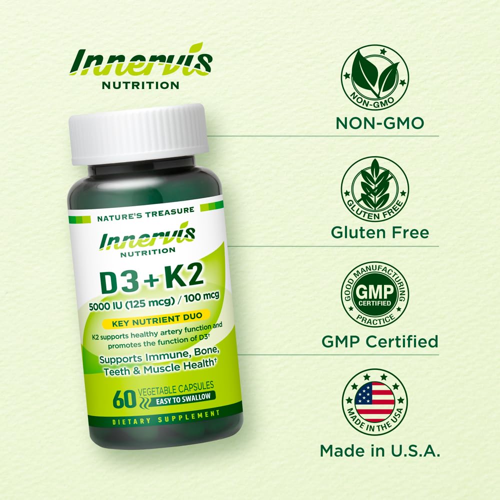 INNERVISNUTRITION Vitamin D3 5000 IU + K2 MK-7 - 60 Capsules - image 5