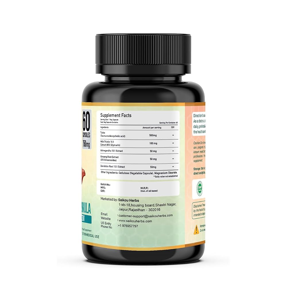 SAIKOU HERBS TUDCA 750mg with Milk Thistle & Ashwagandha - 60 Capsules - image 3