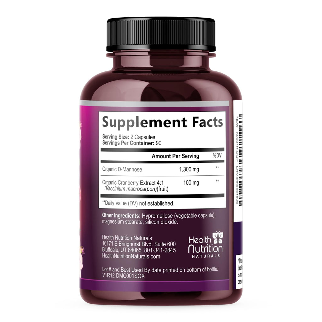 Health Nutrition Naturals D-Mannose 1300mg - Fast-Acting Organic D