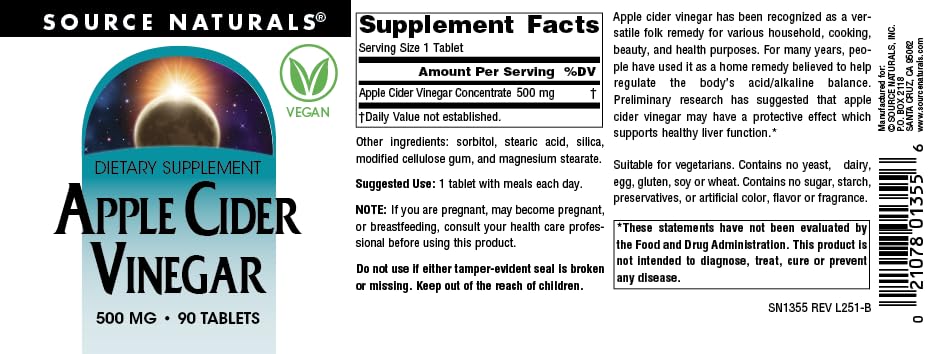 Source Naturals Apple Cider Vinegar 500 mg - 90 Tablets - image 5