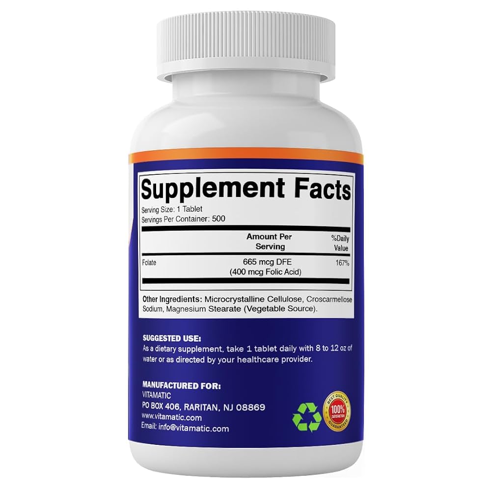 Vitamatic Folic Acid 400 mcg Vitamin B9 - 500 Tablets - image 8
