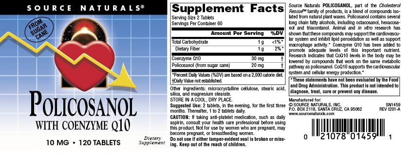 Source Naturals Policosanol with Coenzyme Q10 10 mg - 120 Tablets - image 4