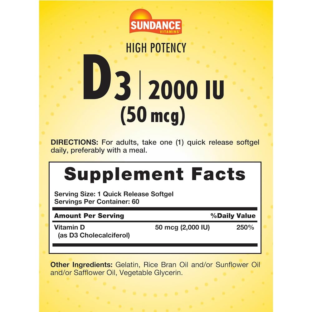 Sundance Vitamin D3 2000 IU Quick Release - 180 Softgels - image 2