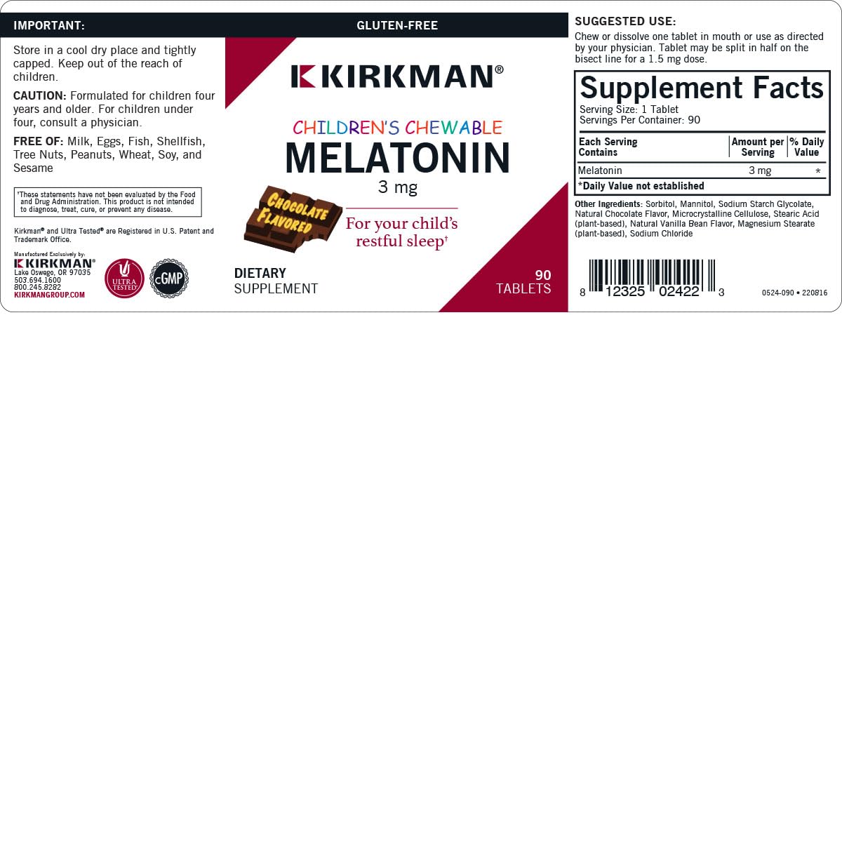 Kirkman Kids Chewable Melatonin 3 mg - 90 Tablets - image 3